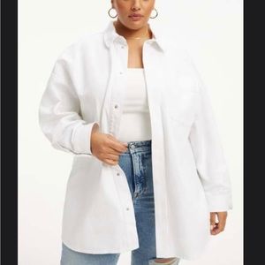 Good American white denim jacket